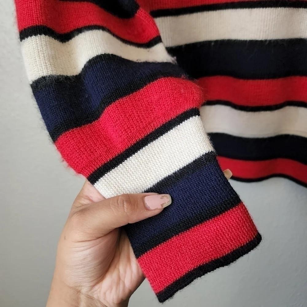 Tory Burch Baby Alpaca Knit Austrie Striped Navy Red Pullover Sweater Preppy S